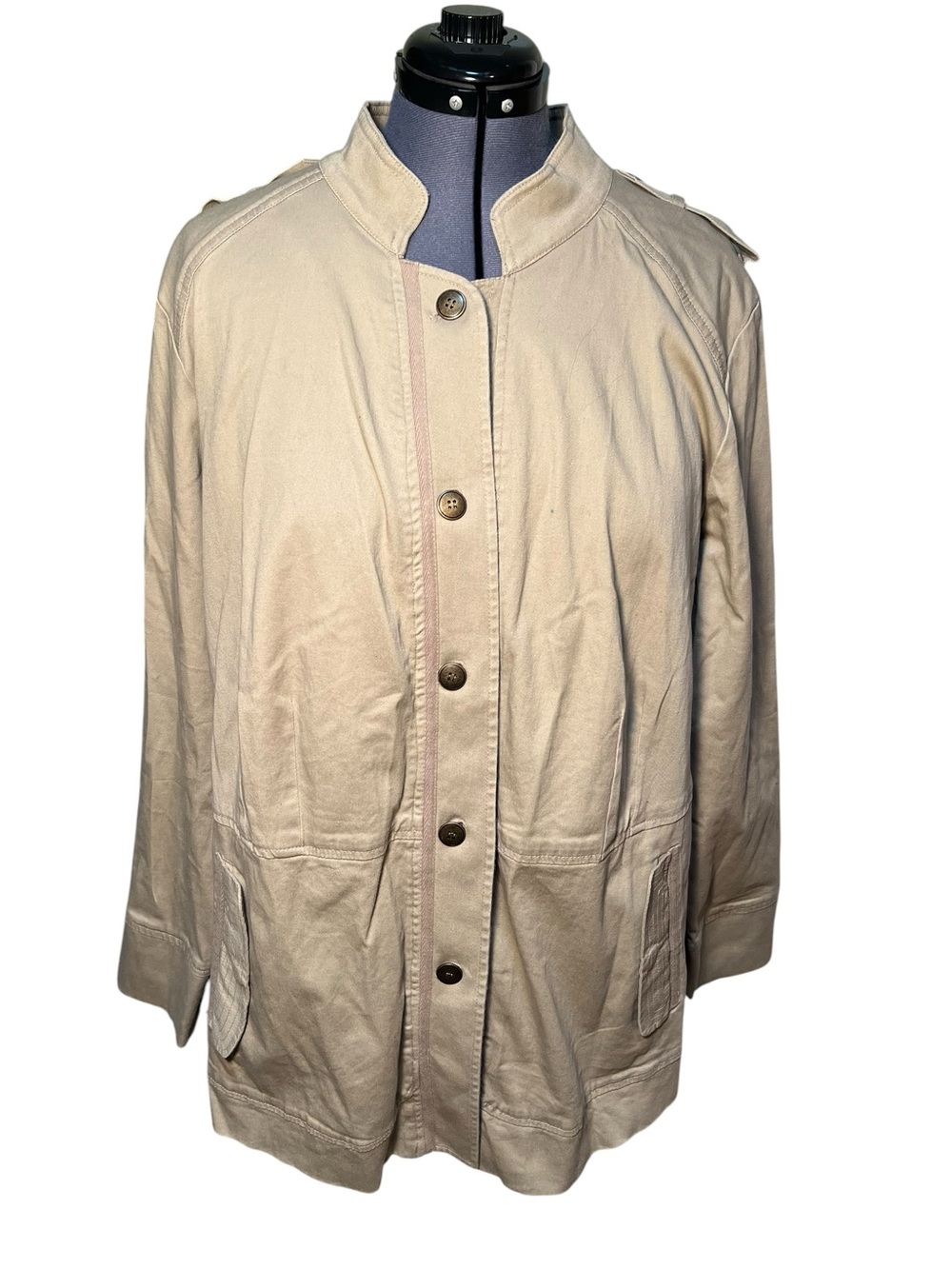 DKNY Jeans Women’s Plus Size 28 Jacket Button Front Khaki Beige Utility Stretch